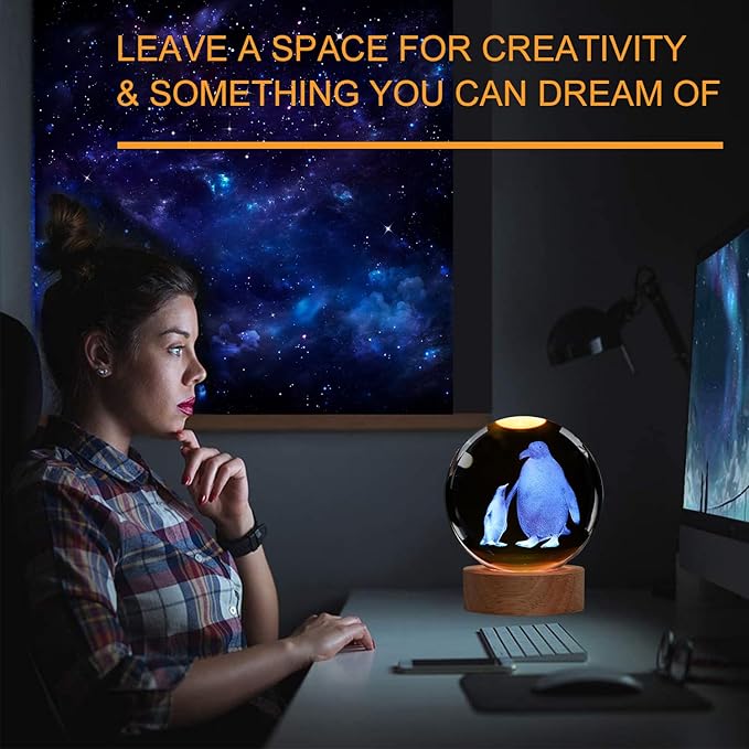 Penguin Night Light, Penguin Gifts, K9 3.15 Inch (80mm) Crystal Ball Night Light with 16 Colors Remote Upgraded Lamp for Birthday Xmas Cool Animal Figurines Gifts for Room Decor Boys Girls