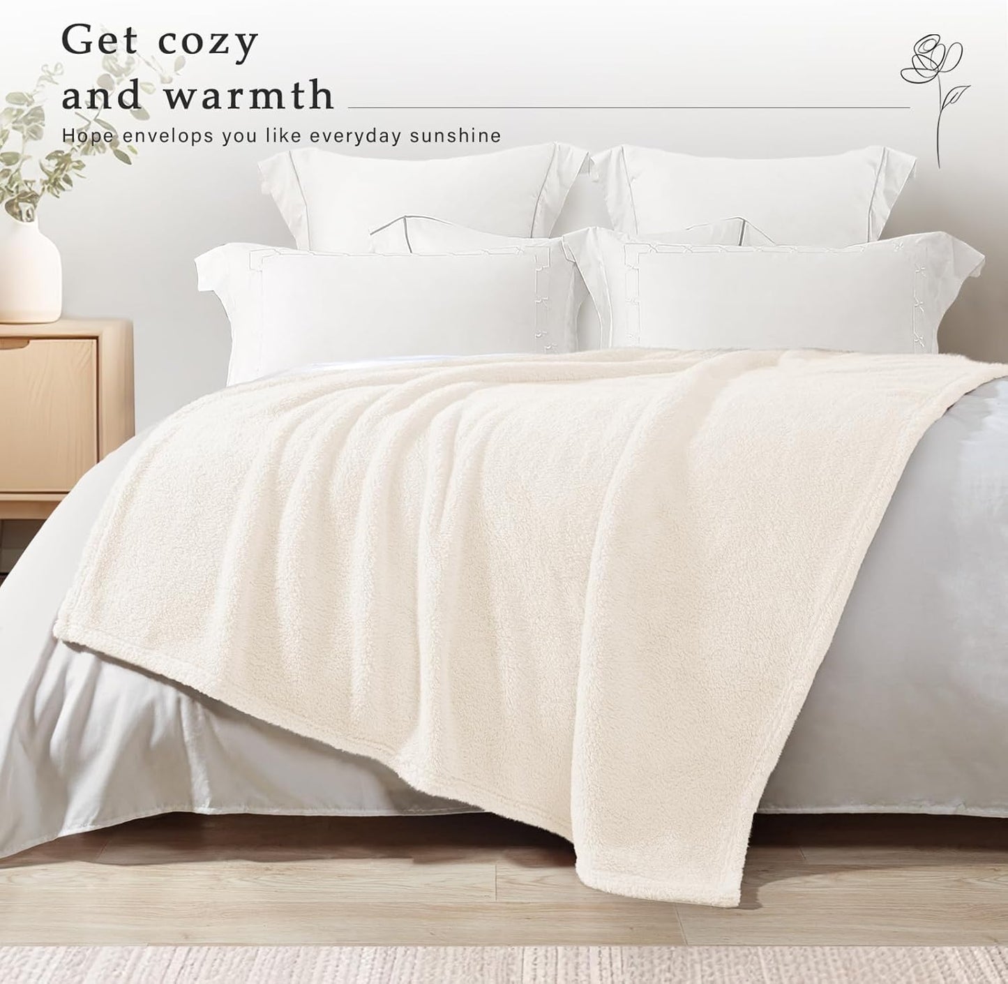 Exclusivo Mezcla Soft Fleece Throw Blanket for Couch, Super Soft Velvet Plush Bed Blanket, Fuzzy Cozy and Warm for All Seasons, 50x60 Inches, Ivory