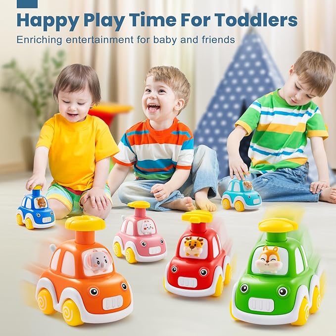 Jyusmile Press and Go Car Toddlers Toys for 1-2 Year Old Boy, 6 Pack Animal Baby Cars Toys for Age 0-2, Infant Push Go Vehicle Toys for 6-9-12-18 Months, First Birthday Gifts for 1-3 Boys Girls