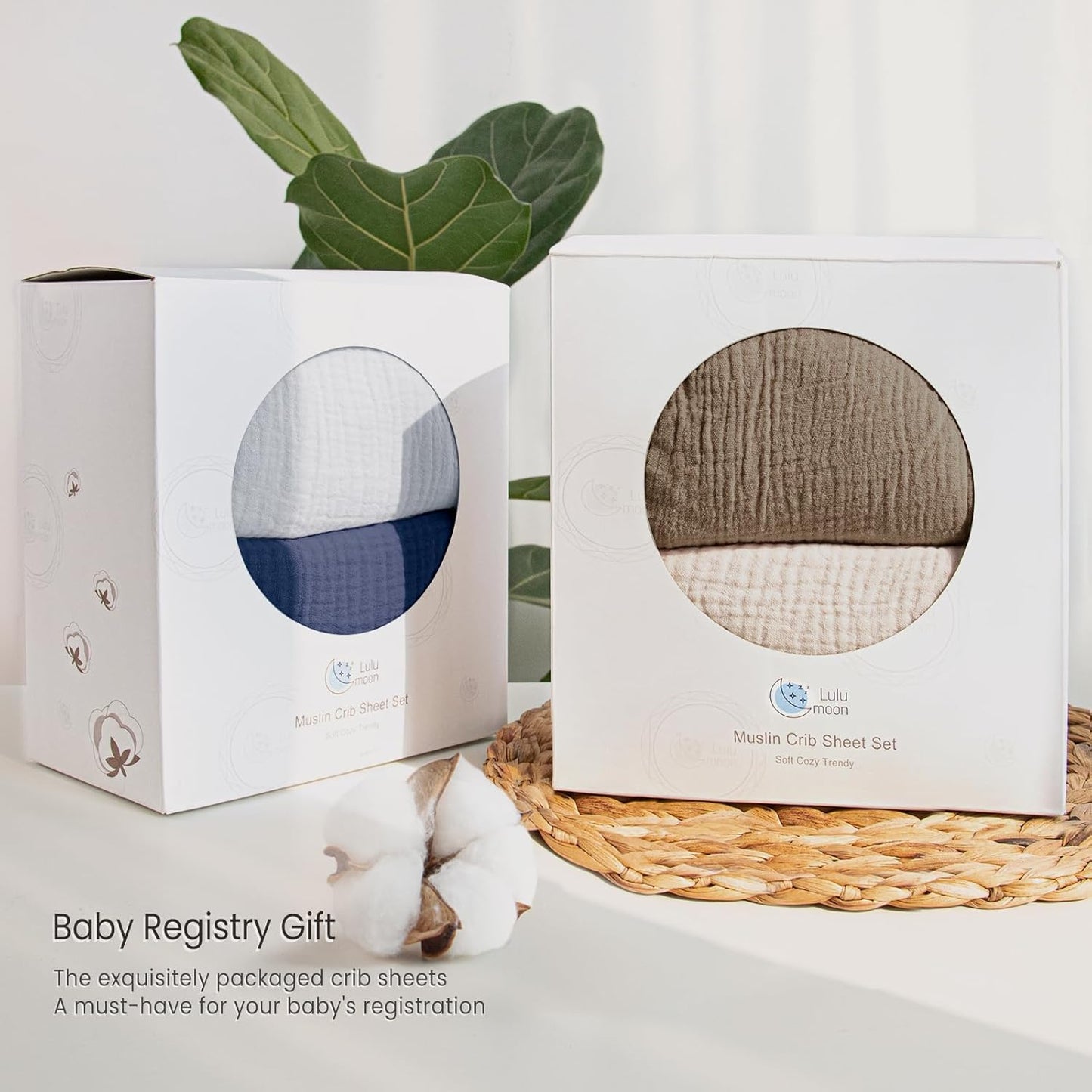 lulumoon Baby Muslin Crib Sheets - Toddler Cotton Fitted Crib Sheets Neutral for Boys and Girls 2Pack