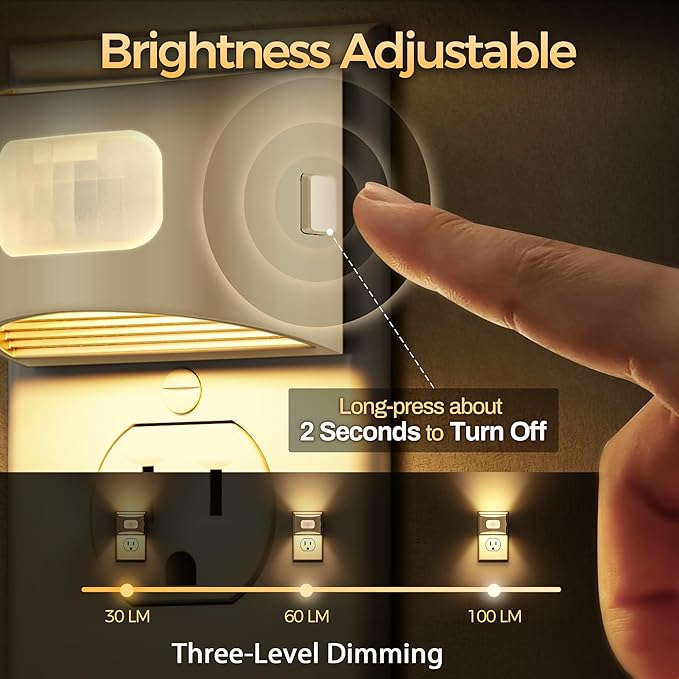 DORESshop LED Night Light[2 Pack], Night Lights Plug into Wall, 3 Mode Plug in Night Light with Motion Sensor, Dusk to Dawn Sensor, Nightlights for Adults, Bedroom, Bathroom, Hallway, White Cover