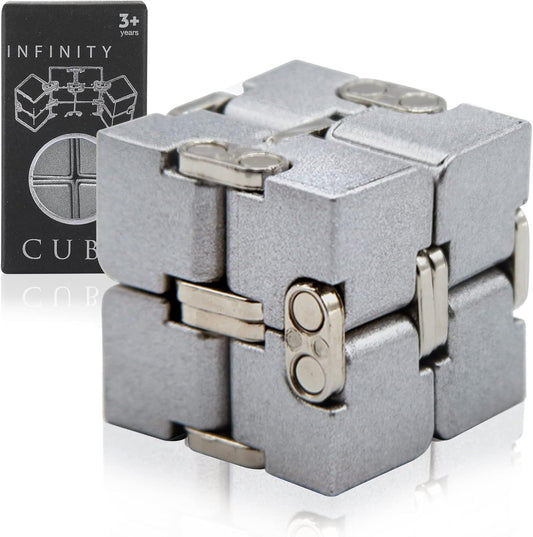 Metal Infinity Cube Toy for Kids, Teens, and Adults, Best Desk Gadget and Sensory Tool for Fidgeting, Anxiety, and Stress Relief, Cool Office Decor and Gift for Men in Metal Aluminum Fidget Toy