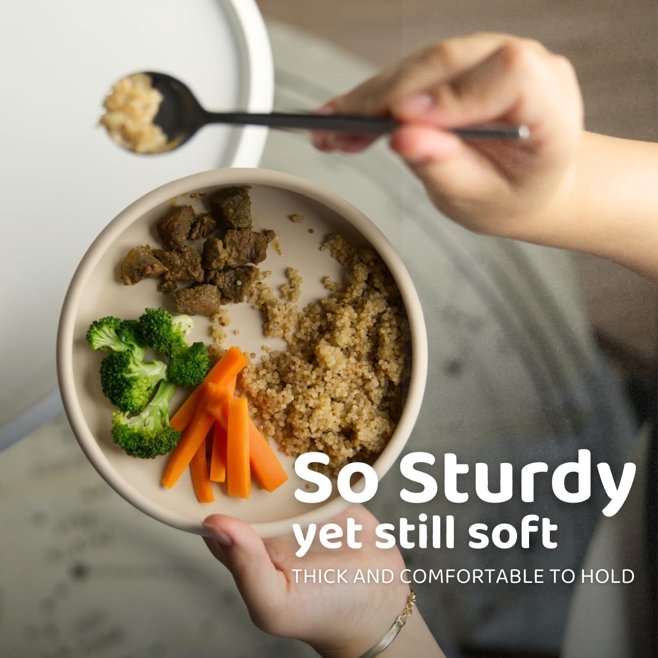 Solid Plate, Weighted Baby Toddler Plate, Silicone Plates for Baby, No-Division Kid Plates, Microwave & Dishwasher Safe Silicone Plate for Toddlers, No BPA, Oat Cream