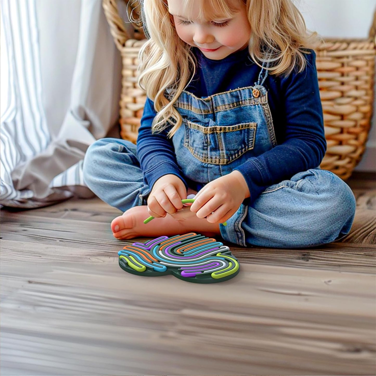 Silicone Sensory Activity Board, Silent Fidget Toys for Calming, Anxiety, Stress, ADHD and Autism, Kids 3+ & Adults, Portable with Travel Bag & 13 Colored Strings (Deep Green-Heart Shape)