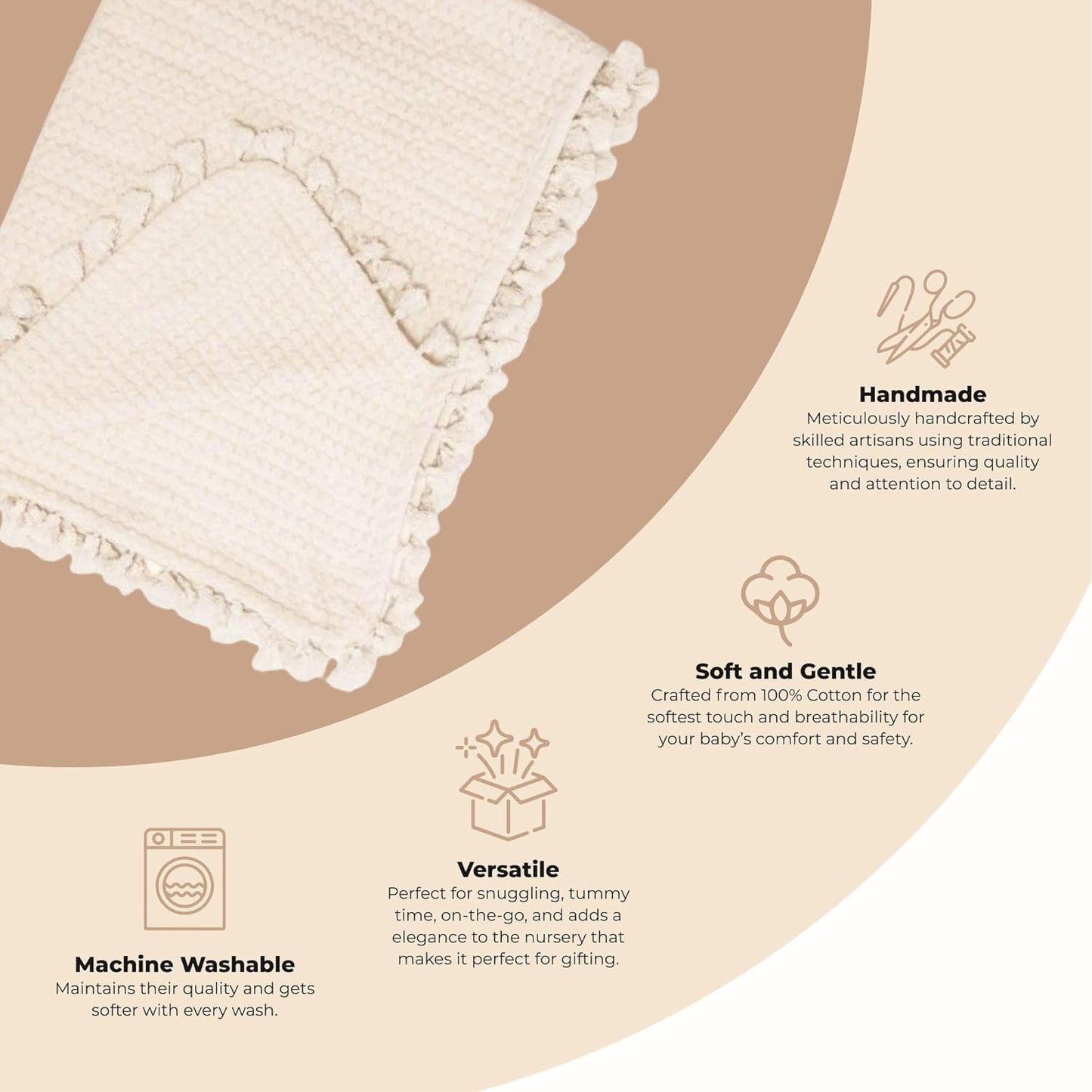 Crane Baby Birch Waffle Knit Blanket, Soft Cotton Nursery and Stroller Blanket, 100% Cotton, 36" x 36"