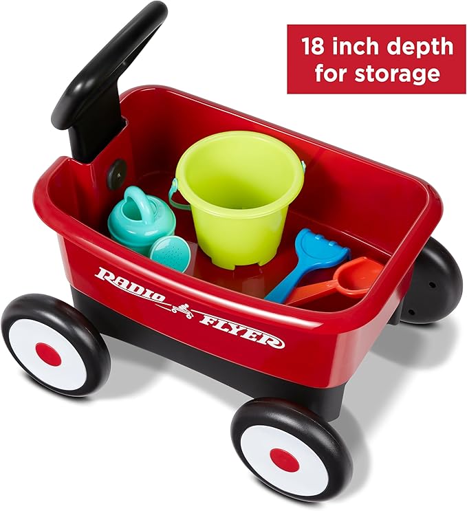 Baby Walker Wagon, Baby Toy Cart, Wagon for Kids, Toddler Toys, Radio Flyer Push & Pull Walker with Garden Tools, Red, for Ages 1-4 Years