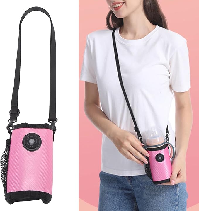 SIXRUN Baby Milk Bottle Warmer Bag, Portable Baby Bottle Heater with 23 Levels of Temperature Control (Rose Red)