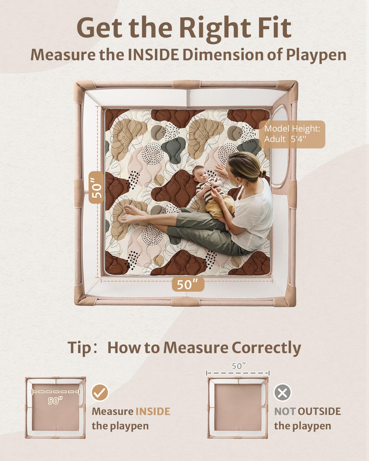 Blissful Diary Baby Play Mats for Floor, 50x50 Crawling Mat for Playpen, Thicken Soft Padding Foam Playmats for Babies and Toddlers Infants, Foldable and Machine Washable, Boho Design