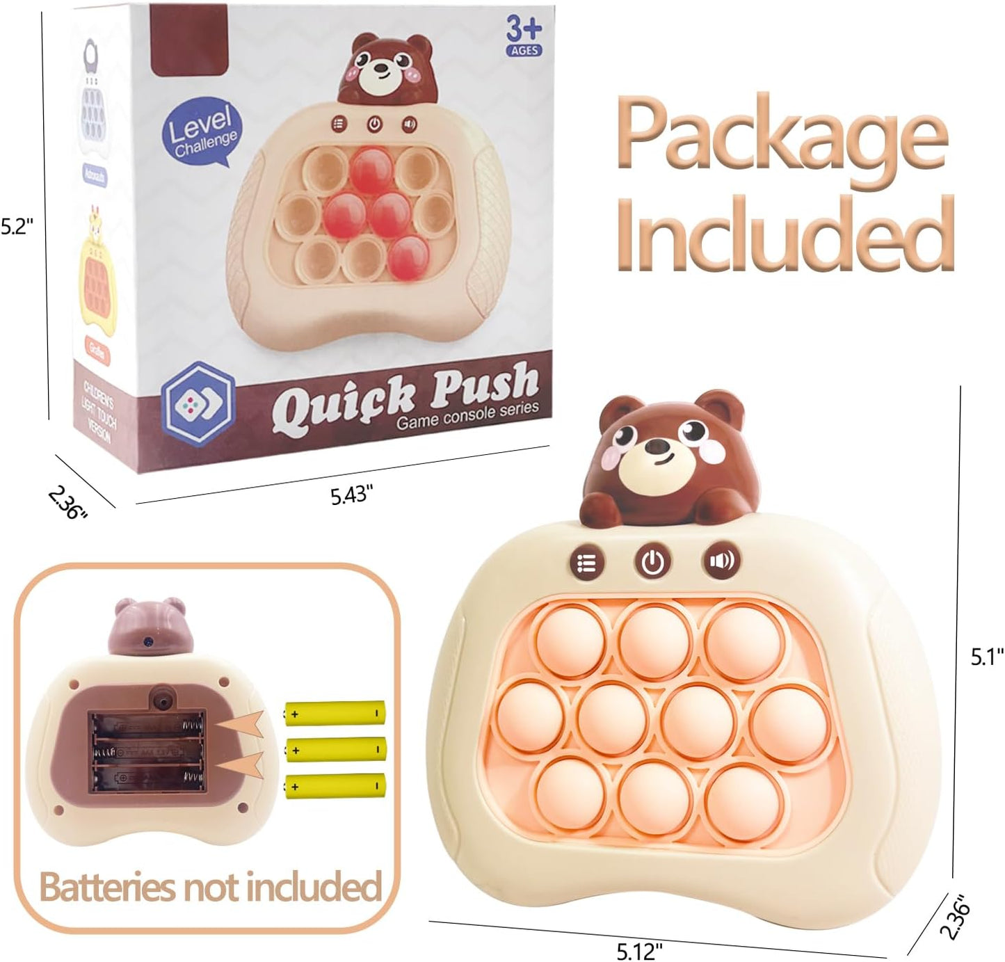 Pop Fidgets Game Toys,Handheld Speed Pushing Game Machine,Quick Push Game,Fidget Game Toy for 6 7 8 9 10 11 12 Boys Girls Teens（Bear）