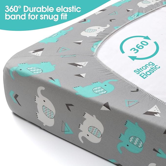 BROLEX Baby Fitted Crib Sheets: Kid Crib Sheets - Set of 2 for Toddler Standard Size Crib Mattress for Boys and Girls - Jersey Knit Crib Bed Sheets Elephant Whale