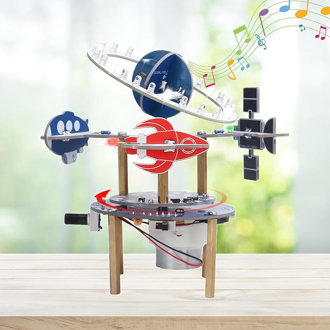PEMENOL Soldering Project Practice Kit, DIY Wireless Rotating 3D Space Model, USB Powered Rotation, Music & LED Lights, for High School College Student STEM Education Present