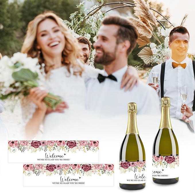 100PCS Wedding Water Bottle Labels Waterproof Greenery Floral Wraps Sticker for Water Bottle Baby Shower Bottle Label for Bridal Shower Party Welcome A07