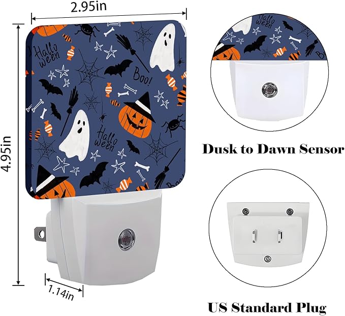 Happy Halloween Night Light,Plug Into Wall with Dusk to Dawn Light Sensors, Warm Nightlights for Bedroom, Bathroom, Hallway, Kitchen, Gifts Ideal for Boys Girls Women Men