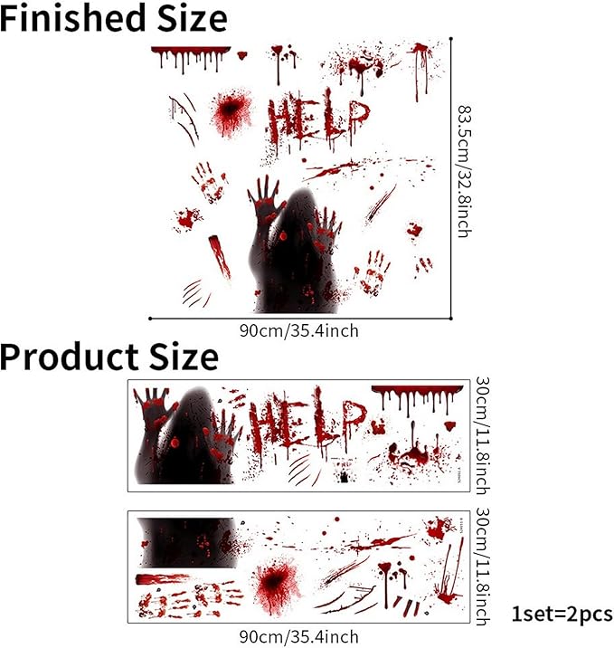 2 Sheets Halloween Window Clings Scary Ghost Window Stickers Decals Double-Sided DIY Glass Stickers Bloody Handprints Female Ghost Shadow Designs Spooky Halloween Party Decor Supplies