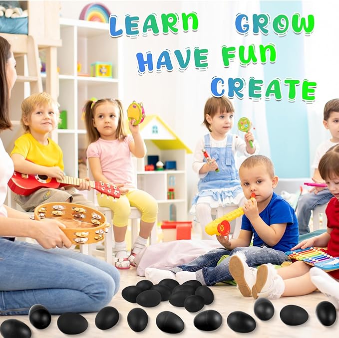 Yeshone 100 Pieces Egg Shakers Musical Instruments Percussion Maracas Egg for Kids Toys Plastic Easter Shaker for Learning DIY Painting, Classroom Music, Rhythm (Black)