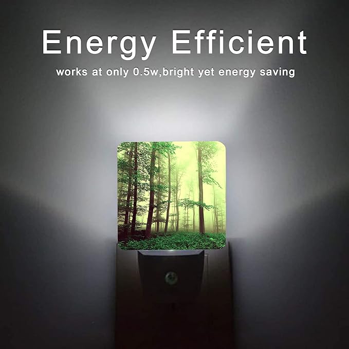 Misty Forest Night Light,Fantasy Green Tree Night Lights Plug into Wall with Dusk to Dawn Light Sensors 0.5W Dim Night-Lights for Bedroom