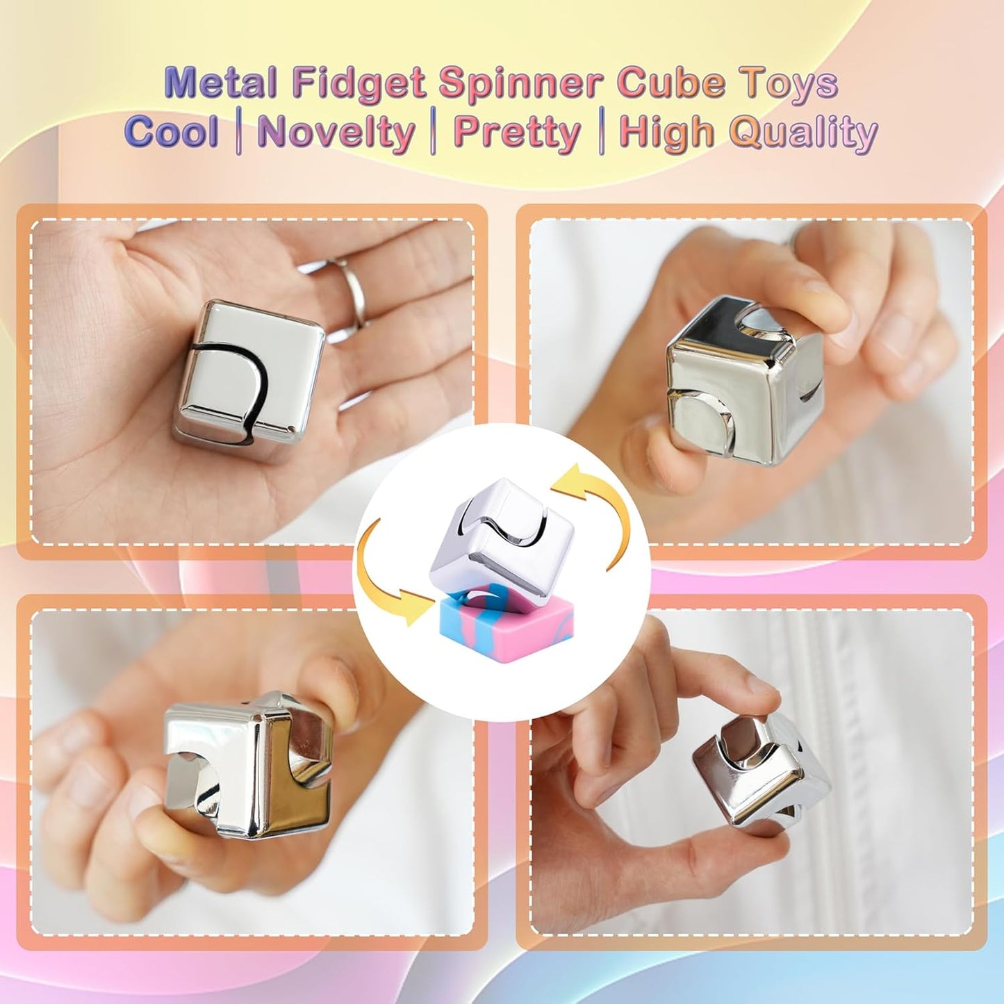 Fidget Toys Kinetic Desk Spinner Cube Toy for Adult Silver