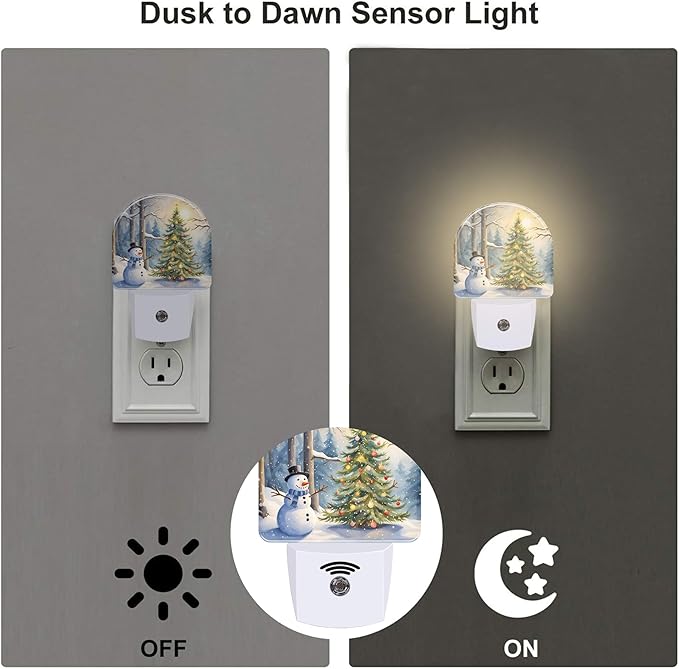 Christmas Tree With Snowman Night Light for Kids,Winter Holiday Snowman Night Light Plug in with Dusk to Dawn Sensor,0.5w Energy Saving Nightlight for Boys Girls Hallway Stairway Kitchen Bedroom