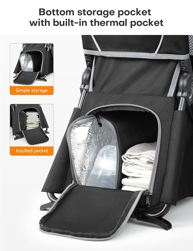 besrey Baby Backpack Carrier, Toddler Hiking Backpack with Safety 3-Height Seat, Adjustable Straps&Waist Belt, Foldable Frame Lightweight Large Capacity Child Carrier for Hiking (Black/Grey)