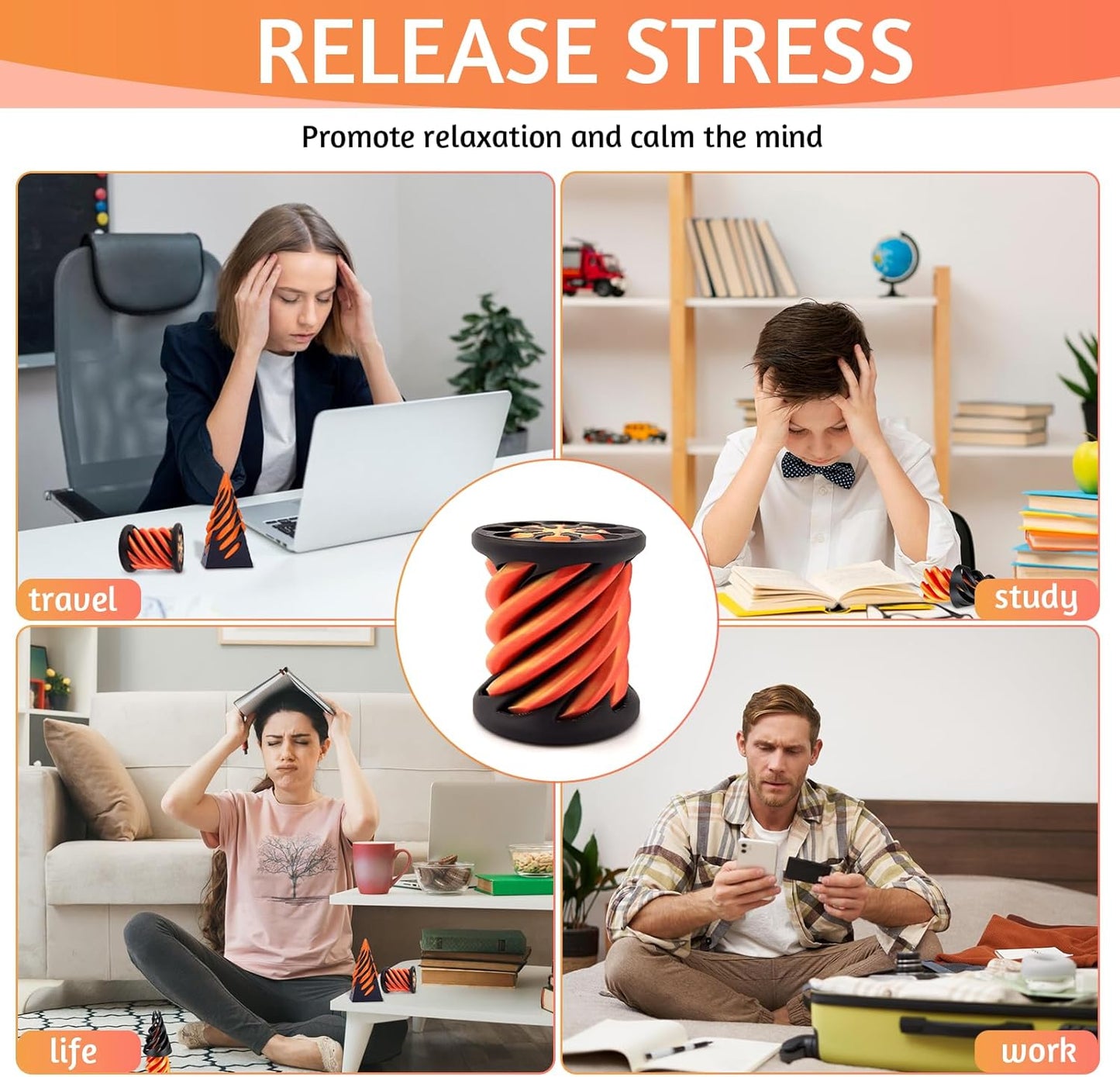 Impossible Pyramid Passthrough Sculpture, 3D Printed Spiral Cone Toys, Spiral Cone Fidget Toy, Anxiety Relief Toy, Pass Through Pyramid Fidget Toy, Mini Vortex Thread Illusion for Adult Children