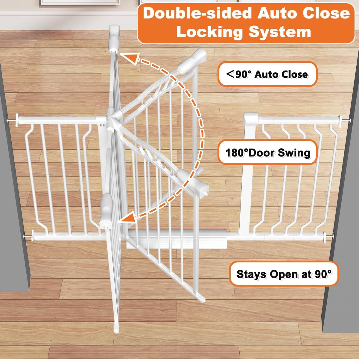 53.1-62.2" Extra Wide Baby Gate for Doorways No Drill, 30" Tall Auto Close Press Mounted Baby Safe Gate for Stairs, Walk Through Dog Gates for Doorways, White
