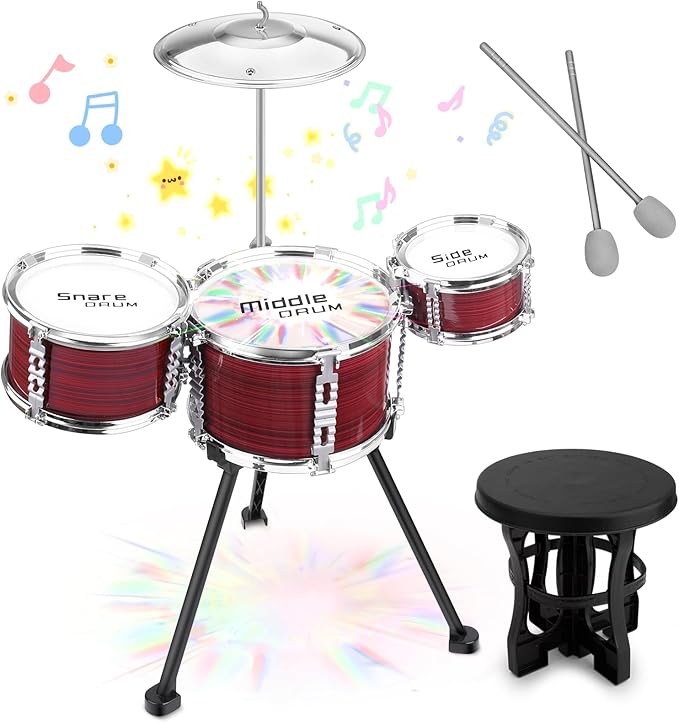 Upgraded Toddler Drum Set with Lights Kids Jazz Drum Kit, Musical Instrument Toys for Toddler 1-3 3-5 Boys Girls Christmas Birthday Gift