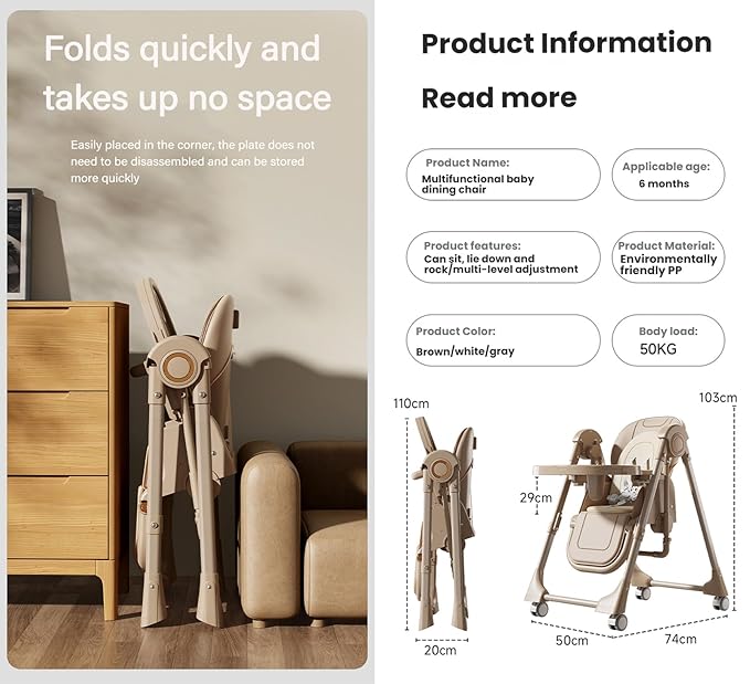 Nine point nine PU Leather Baby High Chair with Swinging Function, High Chairs for Babies and Toddlers, Removable Double Tray Baby Seat Feeding Chairs (8121 Grey)