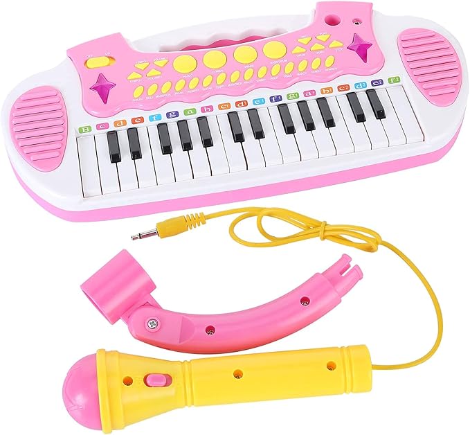 Love&Mini Piano Toy Keyboard for Kids - Birthday Gifts for 3 4 5 Years Old Girls Toys with 31 Keys and Microphone Musical Instrument Toys for Girls Gifts (Pink)