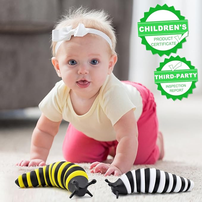 Cevioce Fidget Slug Toy, Sensory Slug Fidget Toy for Kids & Adults, 2 PCS Cute 3D Articulated Sensory Toys - Can Be Spliced, Safe｜Exercise Wrist Strength & Stress Relief, Great Gift for ADHD Autism B