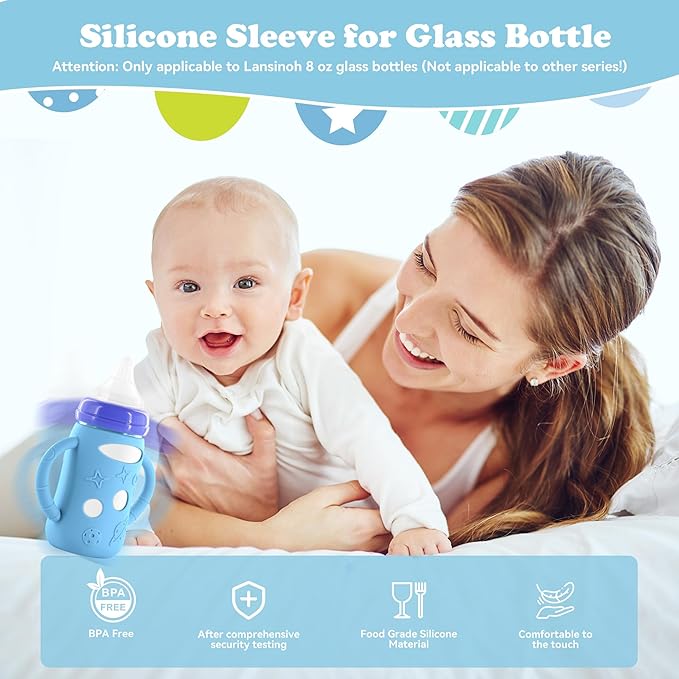 4-Pack Silicone Sleeves for Lansinoh Glass Bottles 5 oz- Starry Sky Design Baby Bottle Holder with Handles,Protectors for Lansinoh Natural Wave Glass Bottles, Anti-Scald Feeding Supplies