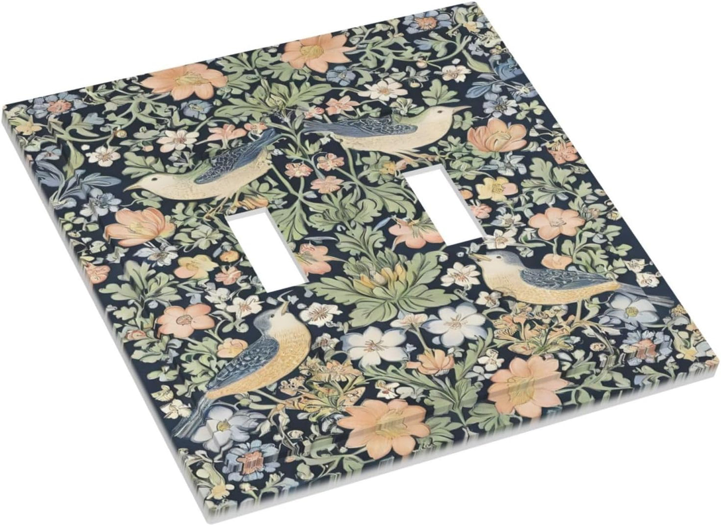 Decorative Switch Covers Plate Rustic Morris Birds Green Leaf Flower 2 Gang Wall Plate Unique Double Toggle Light Switch Plate Wall Cover Plate Faceplate for Country Bedroom Home Decor