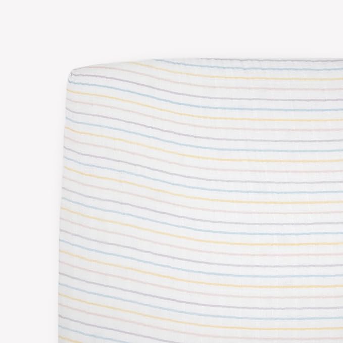 Little Unicorn Premium Crib Sheet | Breathable & Super-Soft Muslin Fabric (Unicorn Stripe)