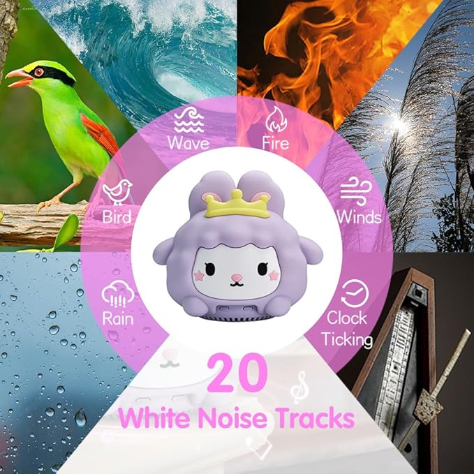 Baby Sound Machine, 20 Soothing Sounds White Nosie for Sleeping, Rechargeable Night Light with Speaker, 3 Brightness Levels Remote and Tap Control, Nursey Lamp for Baby, Kids Bed Room (Bunny)