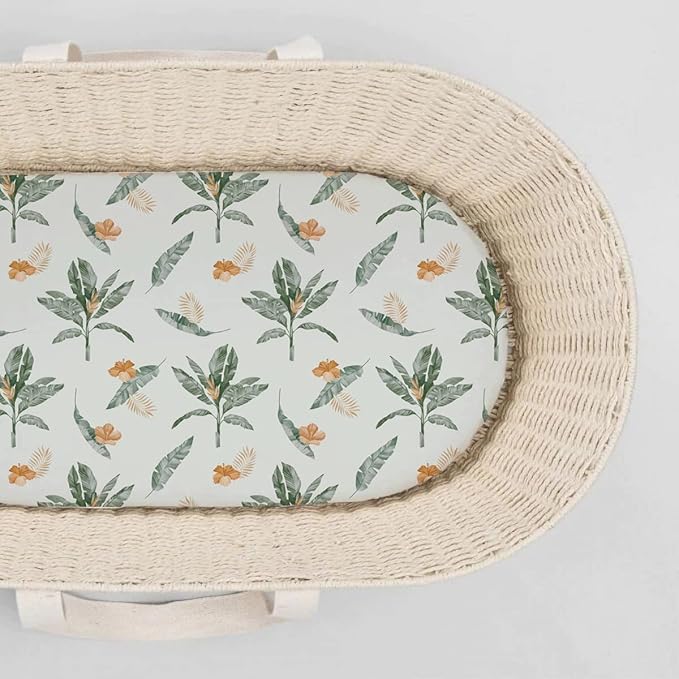 Stretch Fitted Bassinet Sheet Set BROLEX 2 Pack Cradle Sheets for Bassinet Pad/Mattress,Unisex Boys Girls,Ultra Soft,Giraffe Leaf