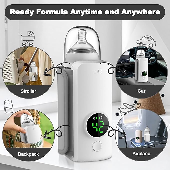Portable Baby Warmer for Travel, Temperature Control Warmer, 360-Degree Wraparound Even Heating, Compact Design for Easy Baby Feeding On-The-Go, Essential Baby Travel Accessory