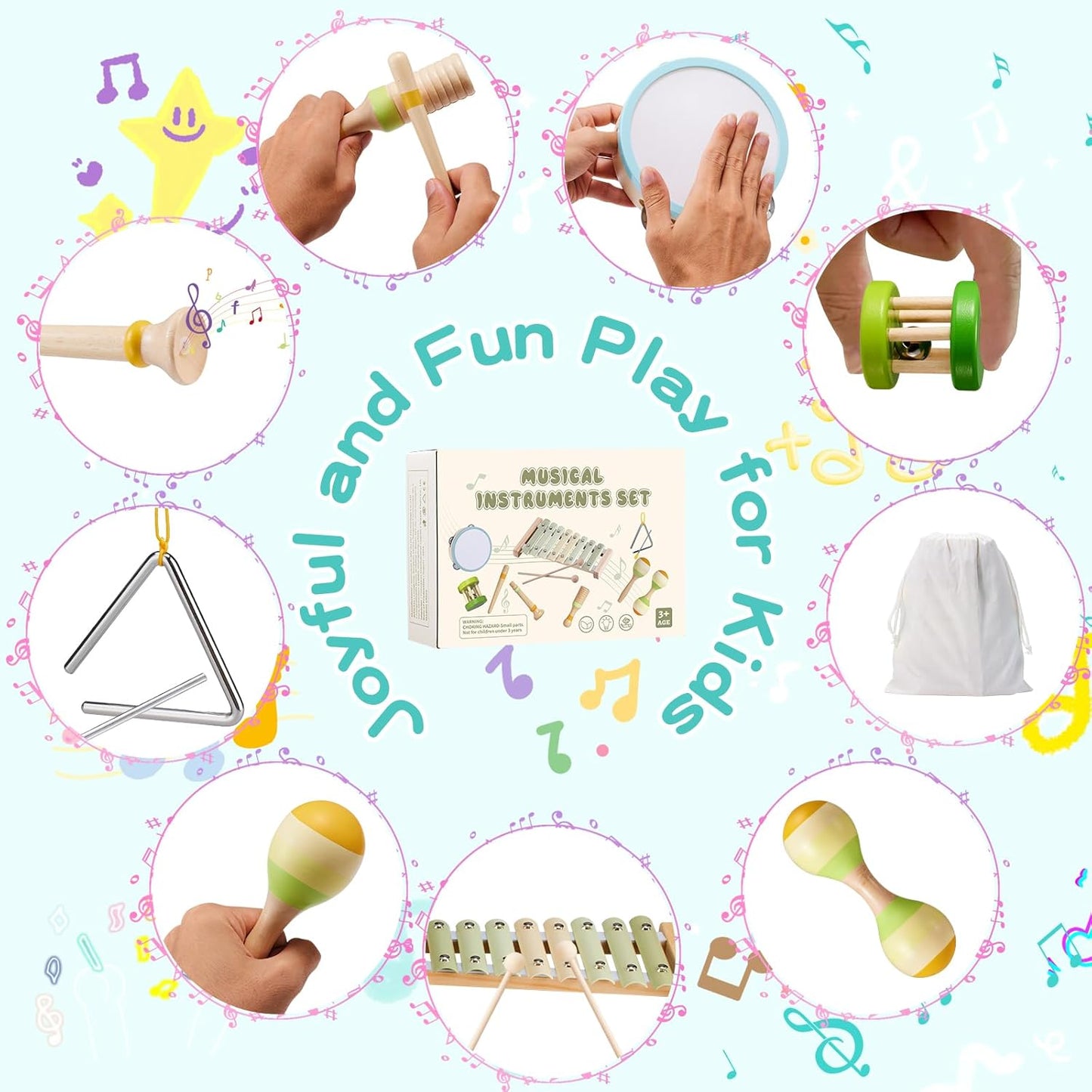 Baby Musical Instruments Set Montessori Wooden Toy for Toddlers 1 2 3 Percussion Music Xylophone for Kids Preschool Learning Resource Christmas Birthday Gifts for Boys Girls Aged 18 Months (Green)