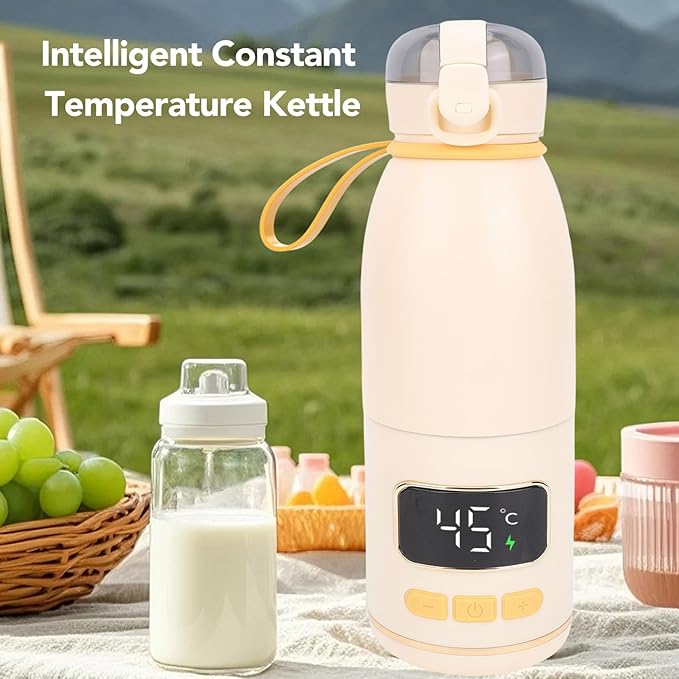 Portable Milk Kettle, 450ml Portable Bottle Warmer for Travel, Fast Heating Breast Milk and Formula Warmer, Smart Temperature Control, Electric Kettle for Car