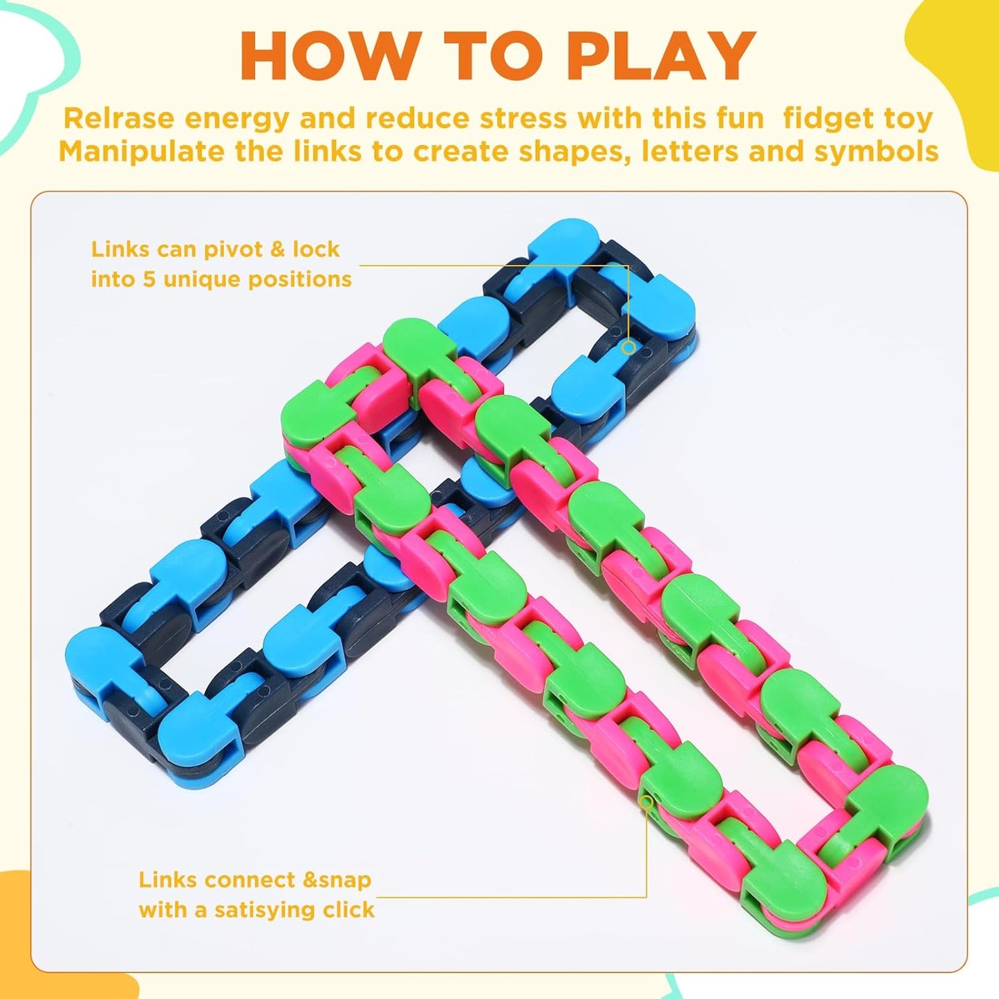 Sotiff 60 Pieces 24 Links of Wacky Track Fidget Toy Fidget Wacky Tracks Colorful Snake Snap Toys Wacky Track Gifts for Kids Adult Autism Stress Relief Therapy Toys Keeps Mind Focused (Vivid Color)