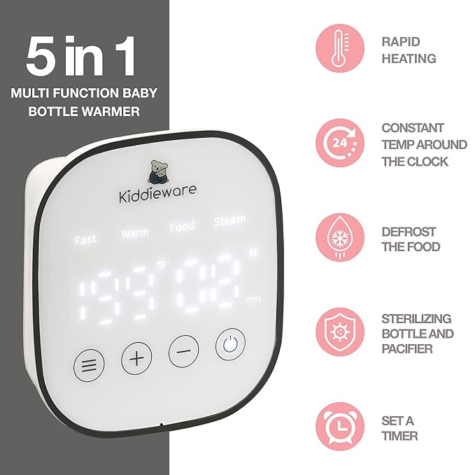 Baby Bottle Warmer for Breastmilk - 5-in-1 Feeding Bottle Warmers for all Bottles, Food Jars, and Breastmilk Bags - Smart Accurate Temperature Control, Automatic Shut-Off Milk Warmer for Baby