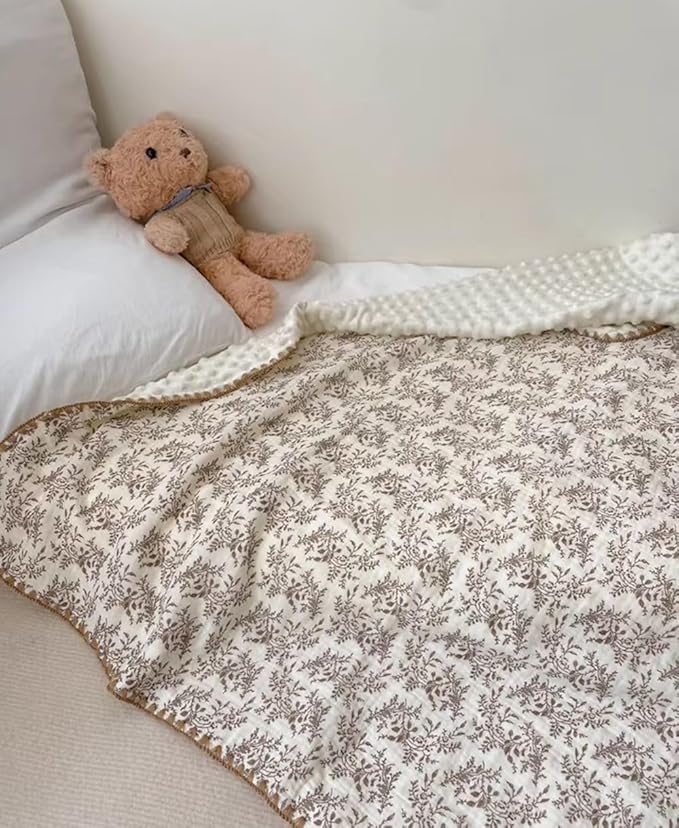 Baby Swaddel Blanket Cotton Muslin Thick Bath Towel Dotted Backing Double Layer Receiving Blanket 40"x40" (Leaves)