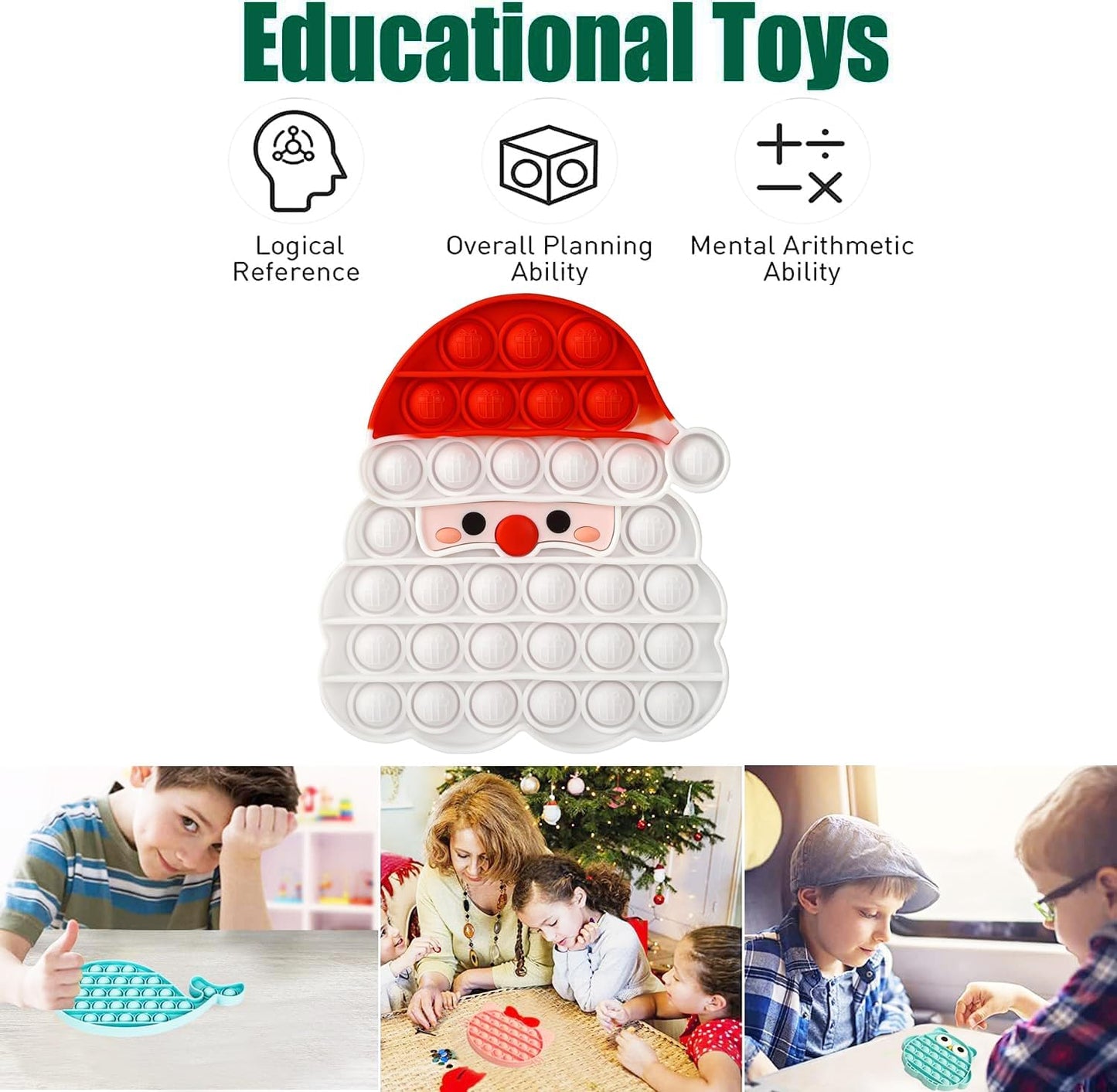 Christmas Silicone Pops Bubble Sensory Fidget Toy Red White Santa Claus Game Cup Mat