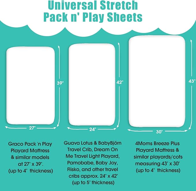 Pack n Play Sheets, BROLEX 2 Pack Mini Crib Sheets,Stretchy Portable Fitted Playard Sheet Set, Convertible Playard Mattress Cover,Ultra Soft Breathable Material,Cute Dinosaurs