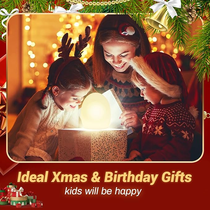 Cute Kids Night Light Night Lamp Night Lights for Kids Bedroom Toddler Baby Portable Silicone Battery Led Nightlight Nursery(Egg)