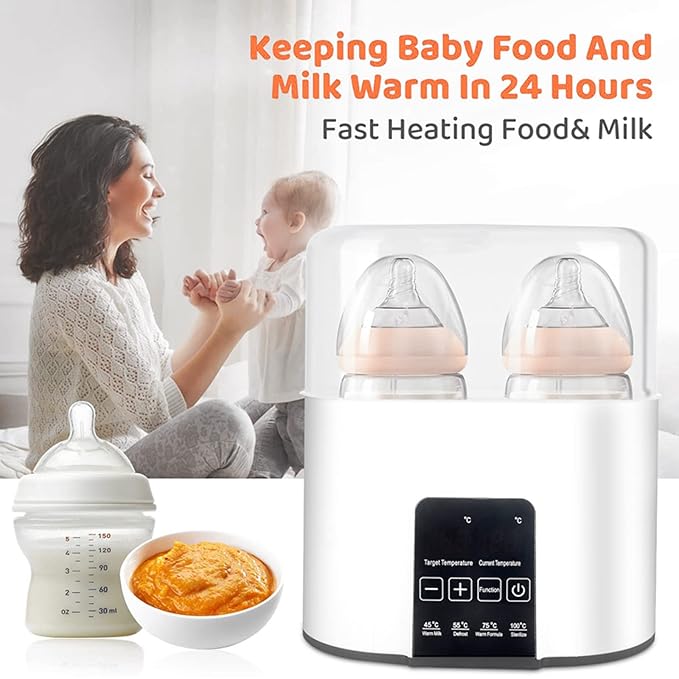 Double Baby Bottle Warmer 24H Constant Mode for All Bottles, Breastmilk Baby Milk Heater, Heating Baby Food, Formula Water Warmer for Twins, Accurate Temperature Control