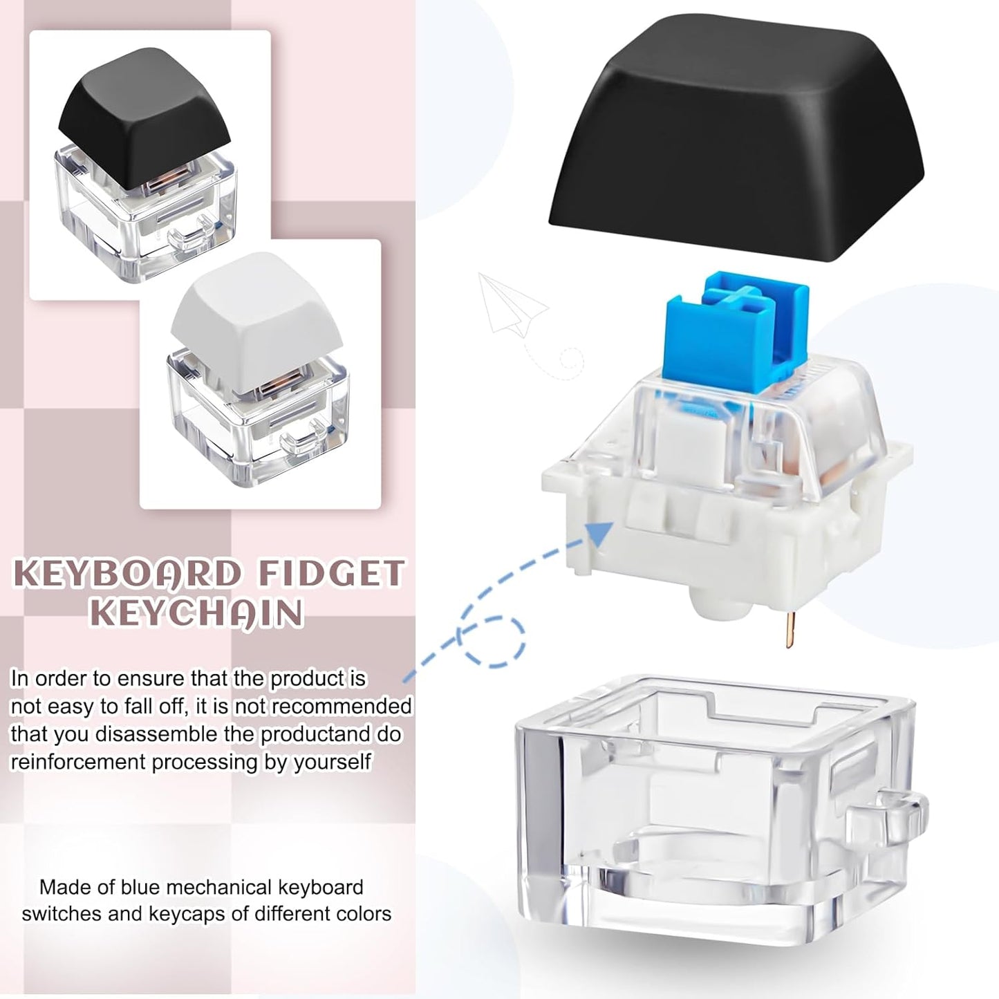 Taiyin 2 Pcs Keyboard Fidget Keychain Decompression Toys Finger Keyboard Toy Stress Relief Finger Keyboard Keychain Fidget Button for Adult Gifts to Pass The Boring Time