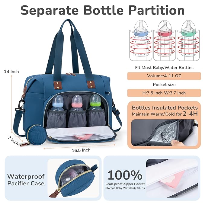 Diaper Bag Tote, Baby Bag Travel Diaper Tote Bag with Pacifier Case, Cute Maternity Hospital Baby Stylish Diaper Tote for Mom Dad Blue