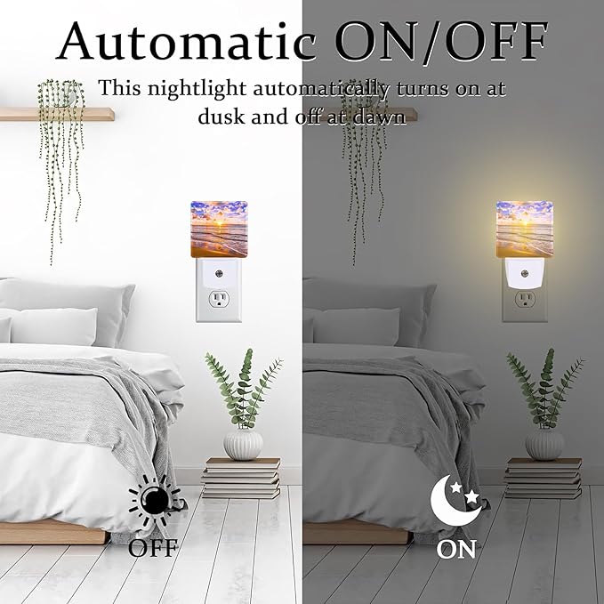 Sunset at Sea Night Light for Kids, Beach and Ocean Waves Night Light Plug in with Dusk to Dawn Sensor, 0.5w Energy Saving Sleep Friendly Nightlight for Hallway Stairway Kitchen Bedroom
