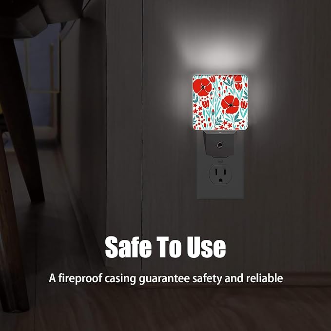 Red Morning Glory Night Light, Dusk to Dawn Smart Sensor Night Light for Bedroom Bathroom Kitchen Hallway Stairs Hallway, Plug-in, Energy Efficient Decor Desk Lamp Gifts