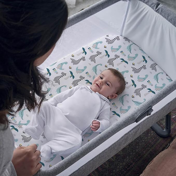 Pack n Play Sheets, BROLEX 2 Pack Mini Crib Sheets,Stretchy Portable Fitted Playard Sheet Set, Convertible Playard Mattress Cover,Ultra Soft Breathable Material,Dinosaur Lion