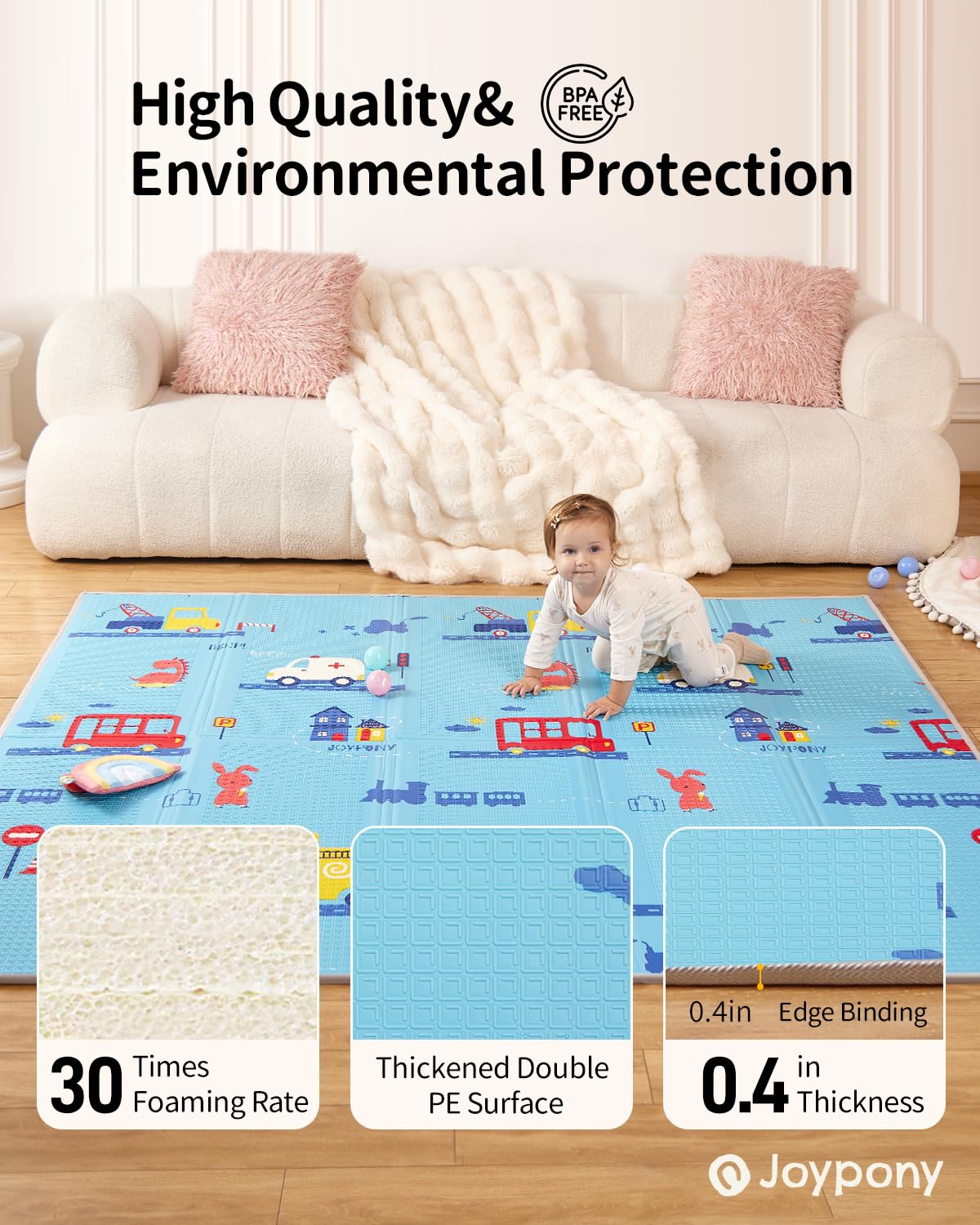 Baby Play Mat, Foldable Play Mats for Babies and Toddlers, Waterproof & Anti-Slip Baby Floor Mat for Tummy Time, Baby Mat for Floor with Travel Bag for Indoor Outdoor 71x59x0.4 inches